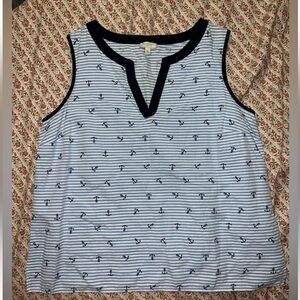 Talbots Blue Striped Nautical Anchors Sleeveless Linen Top Medium Petite
